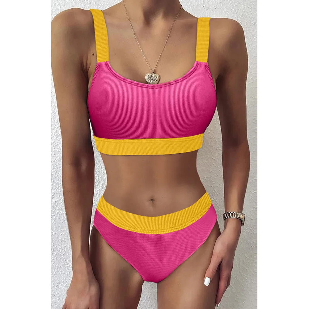 High Waist Bikinis 2023 Woman Summer Solid Ribbed Swimwear Sexy Bikini Push Up Swimsuit Women 2 Pieces Beachwear Bathing Suit