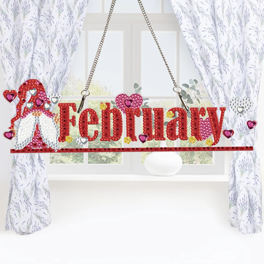 Gnome Diamond Art Hanging Pendant Sign Round Diamond Gnome Calendar Crystal Wreath Ornaments Diamond Art Hanging Sign