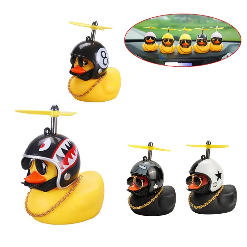Rubber duck toy Car Rubber Duck Toy With Helmet Dashboard Decorations Ornament Yellow Duck with Propeller Necklace for Auto Office