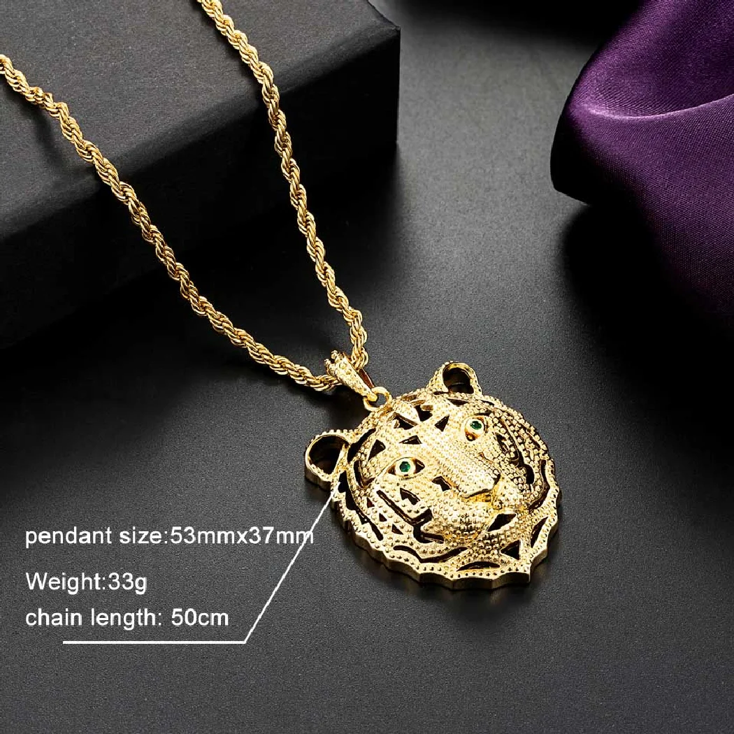 

Trendy Fashion Woman and Man tiger Shape Animal Gold Chain Necklace pendant Brand Dubai gold Copper pendant free shiping