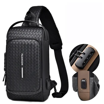 Borsa da petto moda uomo Borsa da nastro antifurto Zaino portatile con porta di ricarica Borsa a tracolla sportiva da esterno a spalla in PU maschile USB 1