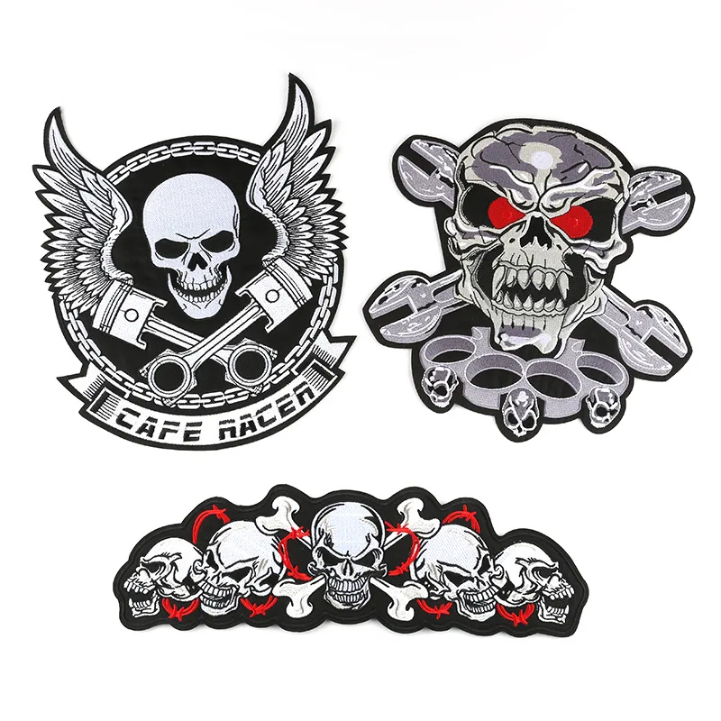 

Large Skull head cloth stickers punk clothing embroidered appliqués ironing sewing decorative Coat back patch