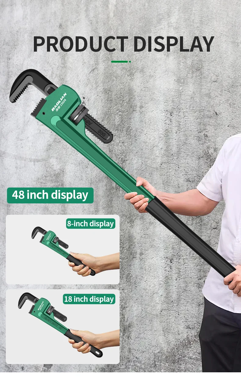 Robuster gerader Rohrzange aus Kohlenstoffstahl, verstellbares Sanitär-Handwerkzeug, 8' 10' 12' 14' 18' Universal-Industrie-Rohrzange – Detail 20