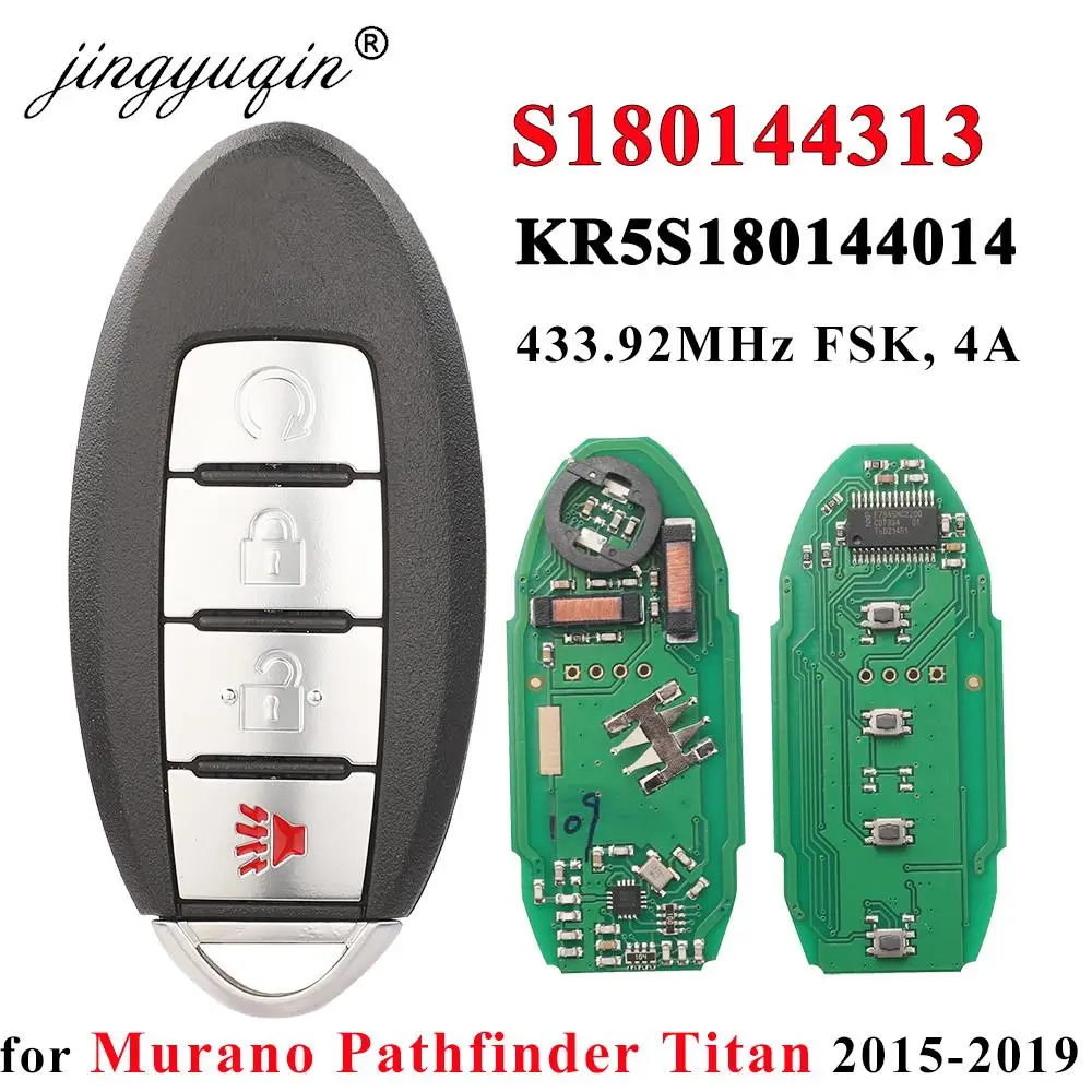 Jingyuqin S180144313 Kr5S180144014 Per Nissan Murano Pathfinder Titan 2015-2019 Smart Remote Car Key Fob 4 Pulsanti 433.92Mhz 4A