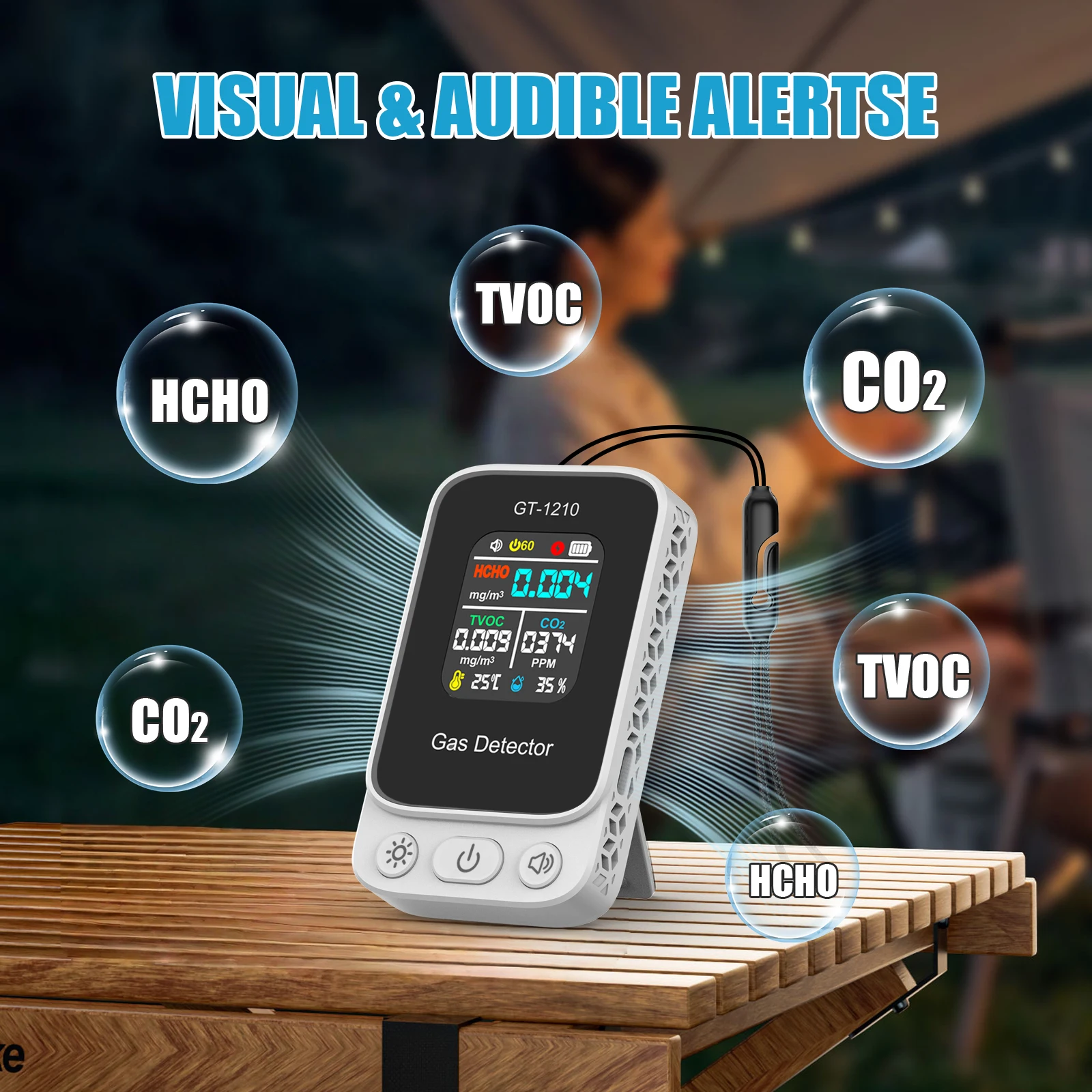 Air Quality Monitor CO2 Detector HCHO TVOC Tester Portable Gas Analyzer Indoor P