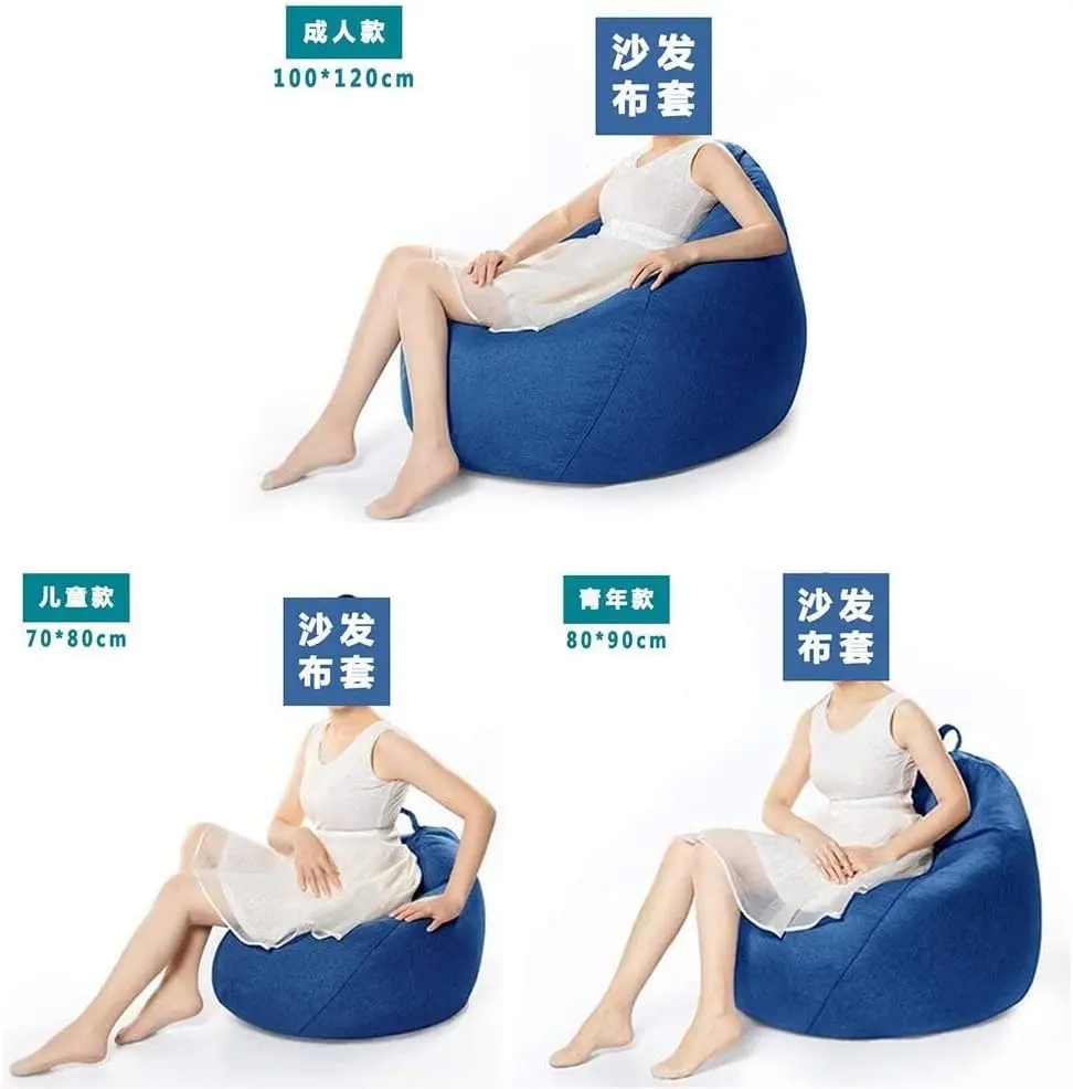 Large Lazy Sofa Cover, Small Bean Bag Chair Without Filler, Linen Cloth Lounger Seat for Living Room, Red 85x105cm