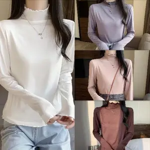 Camiseta negra y caqui ajustada para mujer, camisa Sexy de manga larga con  cuello en V, malla de estilo coreano, perspectiva corta, #8362 - AliExpress