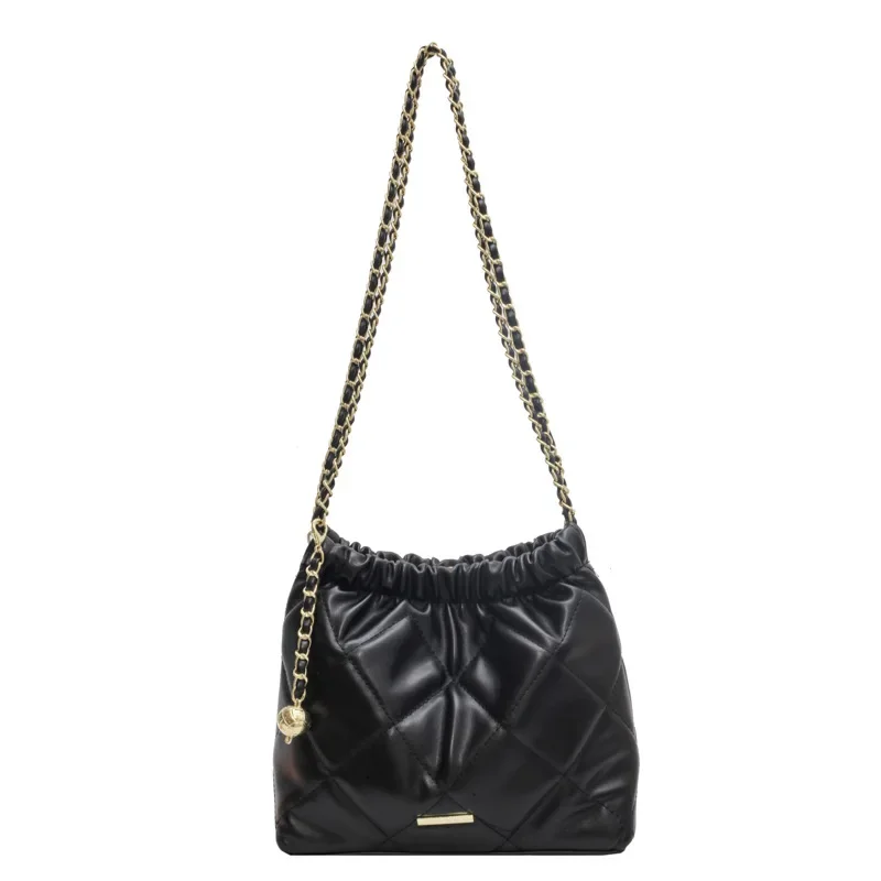 Popular Chain Women's 2024 New Fashion Casual Rhombus Commuter One-Shoulder Bucket Bag