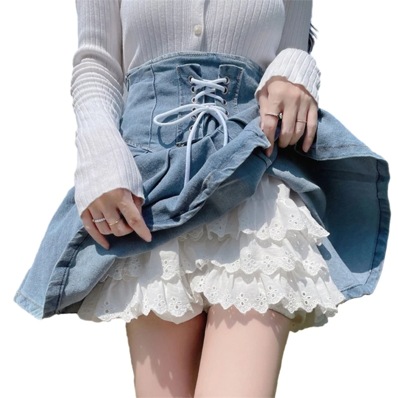 Safety Shorts for Women JK Girl Japanese Tiered Ruffled Lace Bowknot Pumpkin Panties Bloomers Cake Skirt Underpants