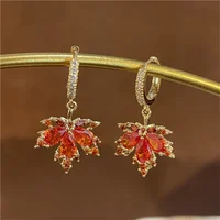 Fashion Leaf Maple Crystal Drop Stud Earrings for Women Pearl Tassel Chain Dangle Hoop Jewelry Wedding Party Piercing Green Gift - Image 5