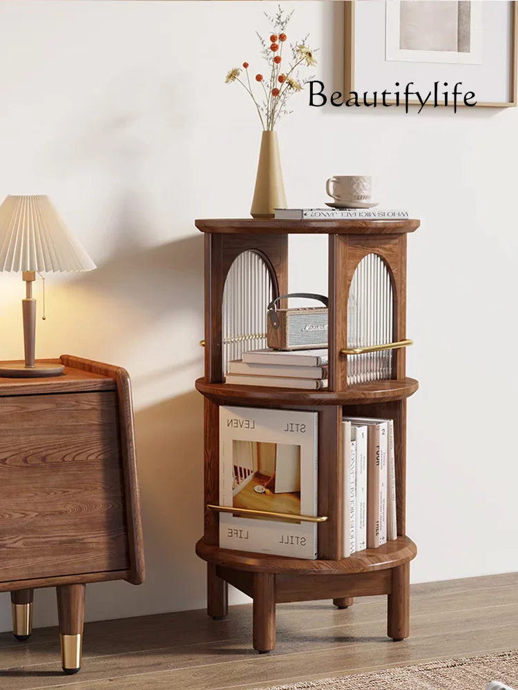 

Retro Solid Wood Corner Cabinet Rotatable Small Apartment Storage Rack