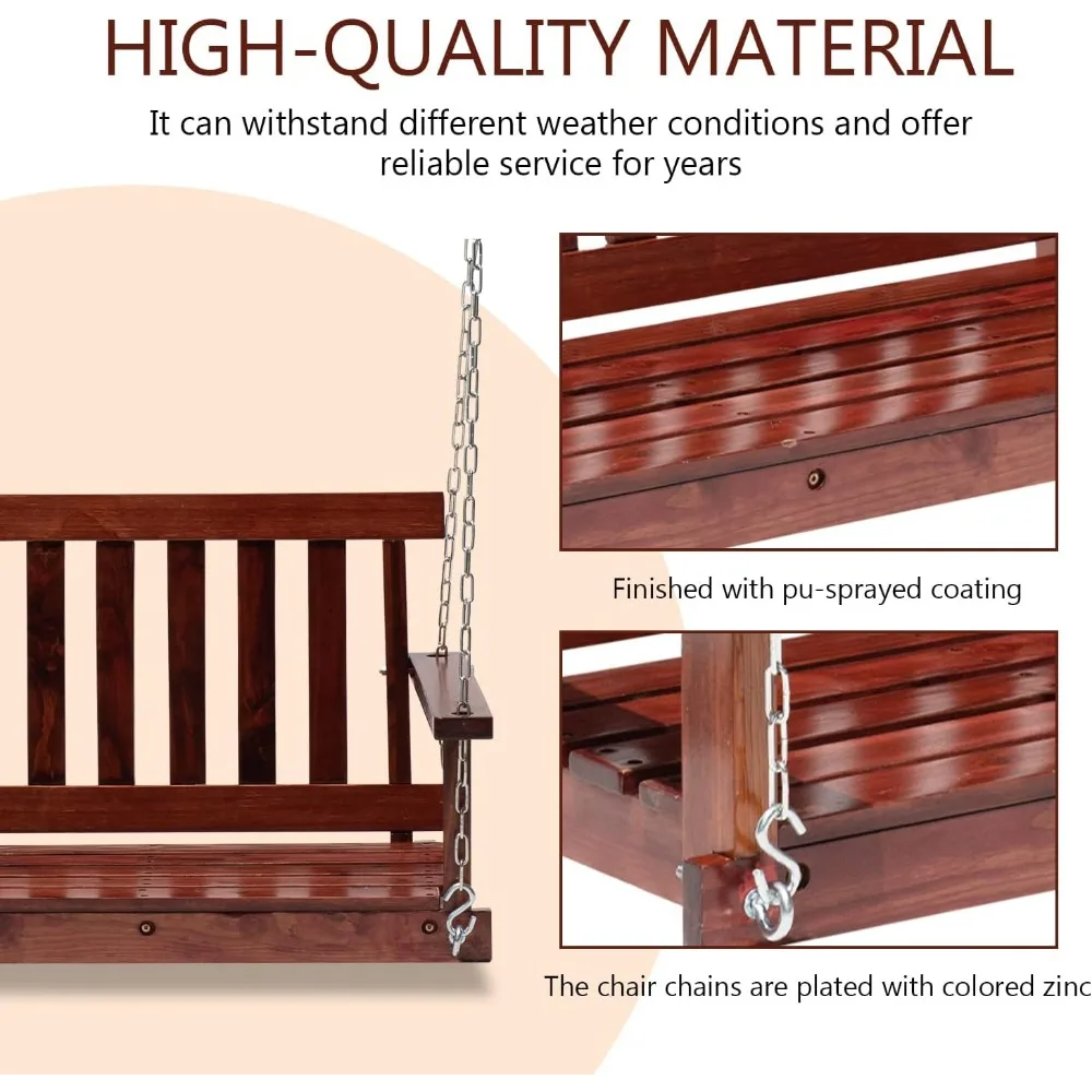 Outdoor Wooden Porch Swings 4Ft/48in Outdoor Swings Heavy Duty 800lb Weight Capacity Swing Bench for Adults with Hanging Chains 3