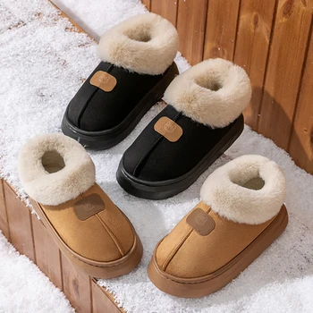 Fashion Fluffy Platform Soft Sole Slippers for Women Plush Warm Cotton Shoes Comfortable Non-Slip Winter Unisex Home Slipper 1