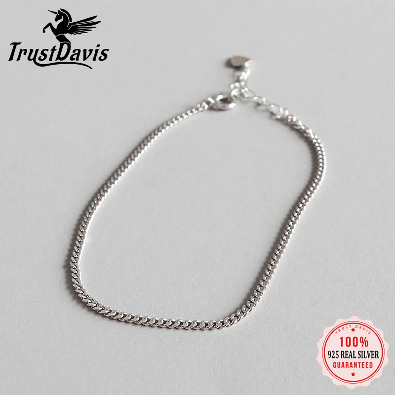 Trustdavis Minimalist Genuine 925 Sterling Silver Fashion 2mm Width Chain Anklets for Women Fine Silver 925 Jewelry Gift DS2402 anklet bracelets silver anklets ankle chain