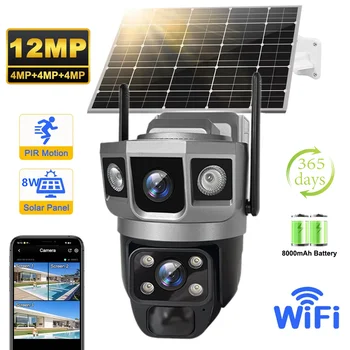 V380 Pro 12MP Solar WIFI IP Camera CCTV Due lenti Tre schermi Auto Tracking Telecamera PTZ di sorveglianza di sicurezza esterna 6K