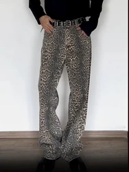 American Leopard Wash Jeans for Women Y2K Retro Street Hot Girl Loose Korean Style Casual High Waist Straight Jeans Baggy Jeans