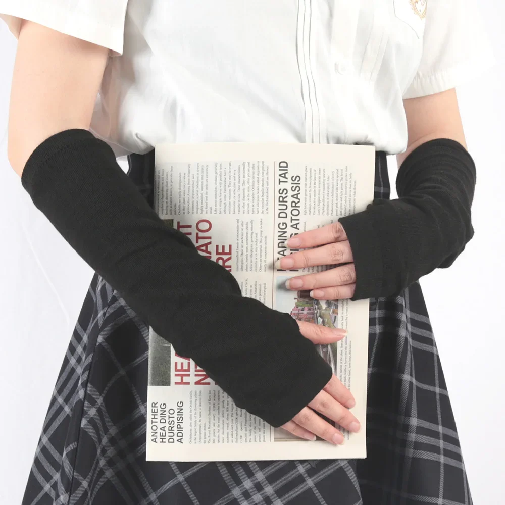 Black White Gothic Punk Anime Thin Soft Gloves JK Girls Mittens Oversleeve Man Women Cuff Fingerless Arm Warmers Accessories