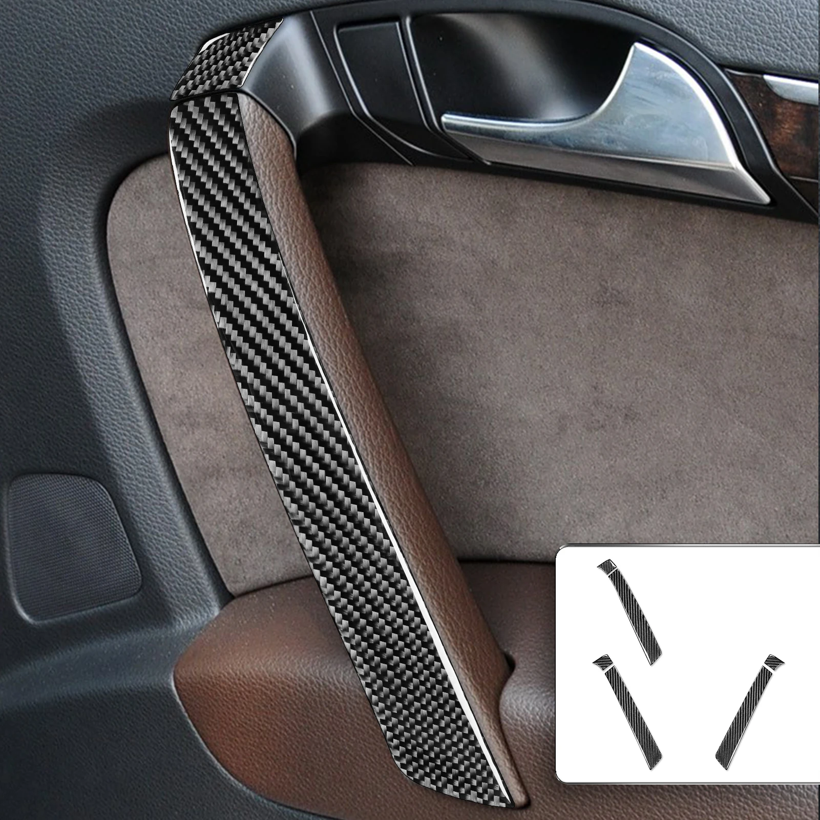 

For Audi Q7 2007-2015 Carbon Fiber Car Inner Decal Auto Front And Rear Door Passenger Side Door Push Handle Trim Strip Sticker