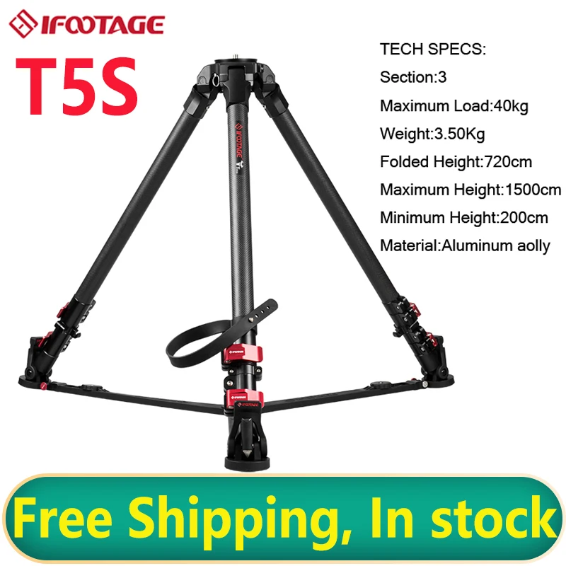 

IFOOTAGE Wild Bull T5 Aluminum Professional Tripod for Video Camera 88 lbs/40kg Max Load Capacity
