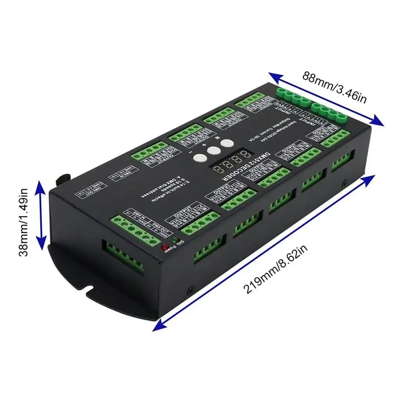 B68C DC9-24V 2A/CH DMX RGBW LED 디지털 디스플레이 디코더 36CH DMX512 컨트롤러 RGBW LED 조명용 14가지 내장 효과