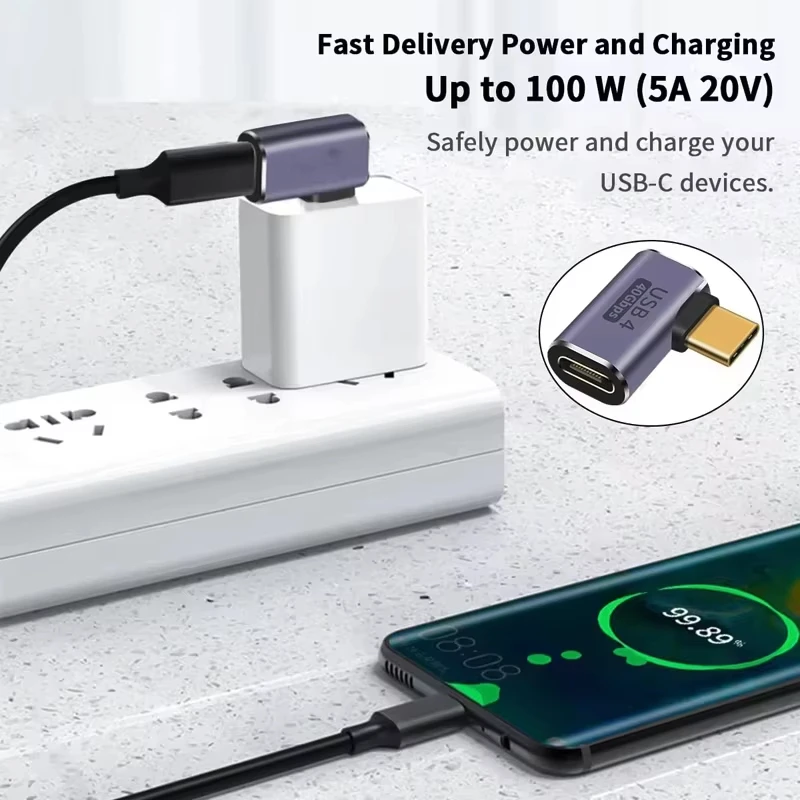 NNBILI USB4.0 OTG 타입 C 90도 어댑터 100W 5A USB C to 타입 C 고속 충전 컨버터 USB C 데이터 어댑터 맥북용 8K60HZ