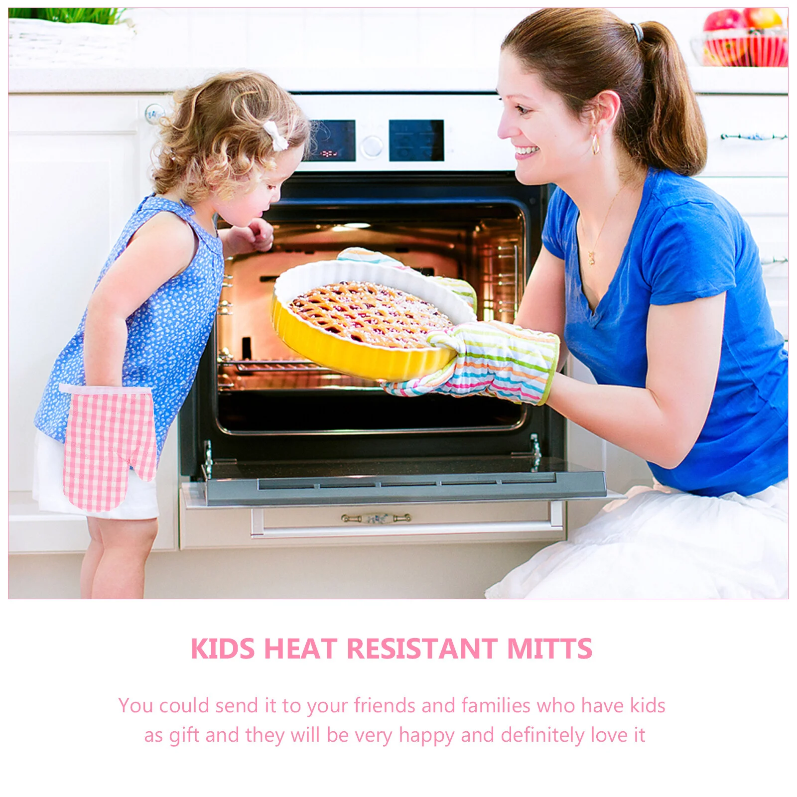 2Pcs Children's Oven Gloves Heat Resistant Mitts Anti Scald Kitchen Microwave Mittens Cooking