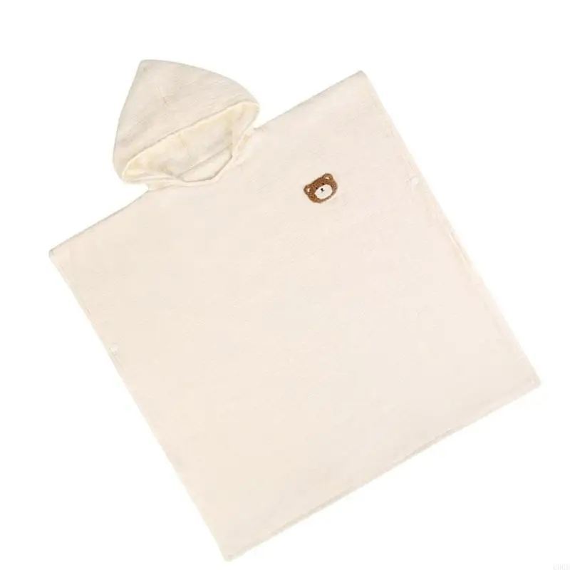 090B Warm Hooded Toddler Poncho Towel 4 Layer Cotton Towel Large for Bath & Sunshade