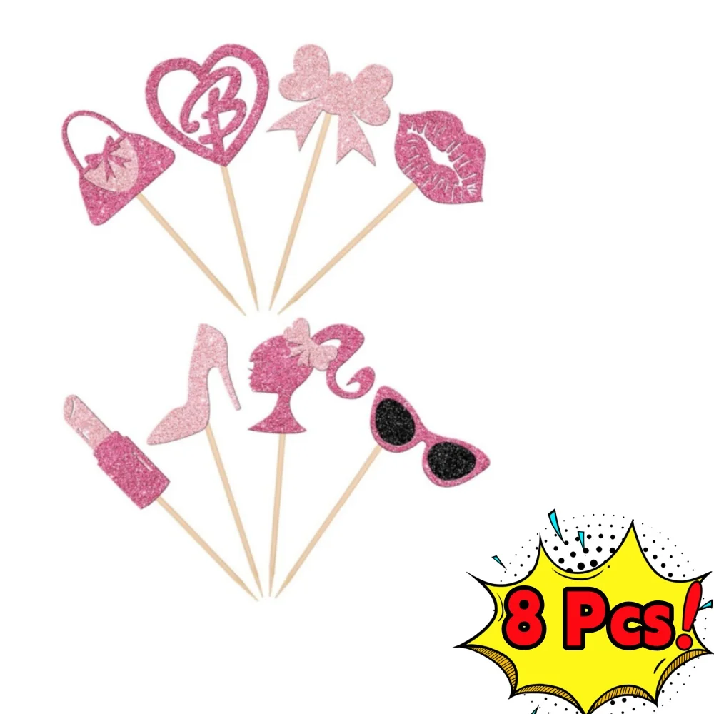 24 Stück Prinzessin Cupcake Toppers – Rosa Glitzer, High Heel, Handtasche, Für Geburtstag & Hochzeit