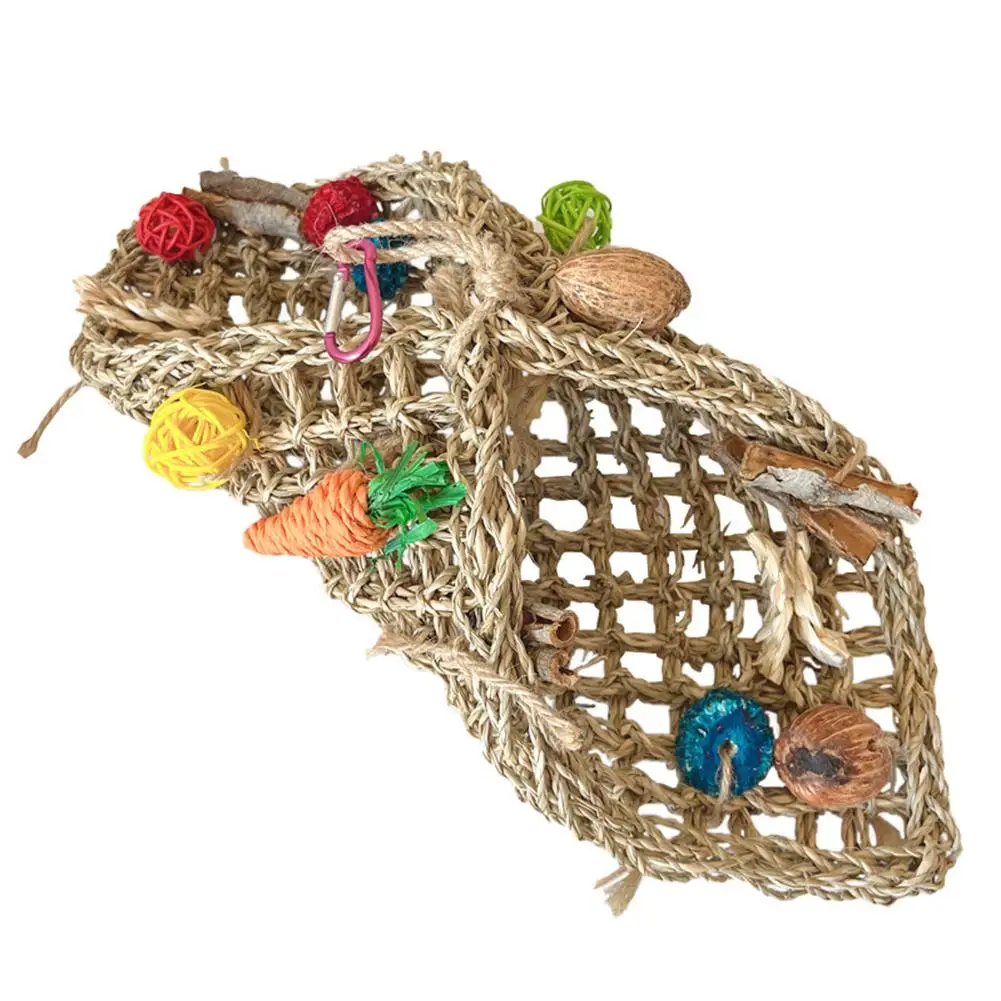 Bird Toys Seagrass Woven Climbing Hammock Swing With Colorful Chewing Rope for Lovebirds, Finch, Parakeets Conure, Cockatiel