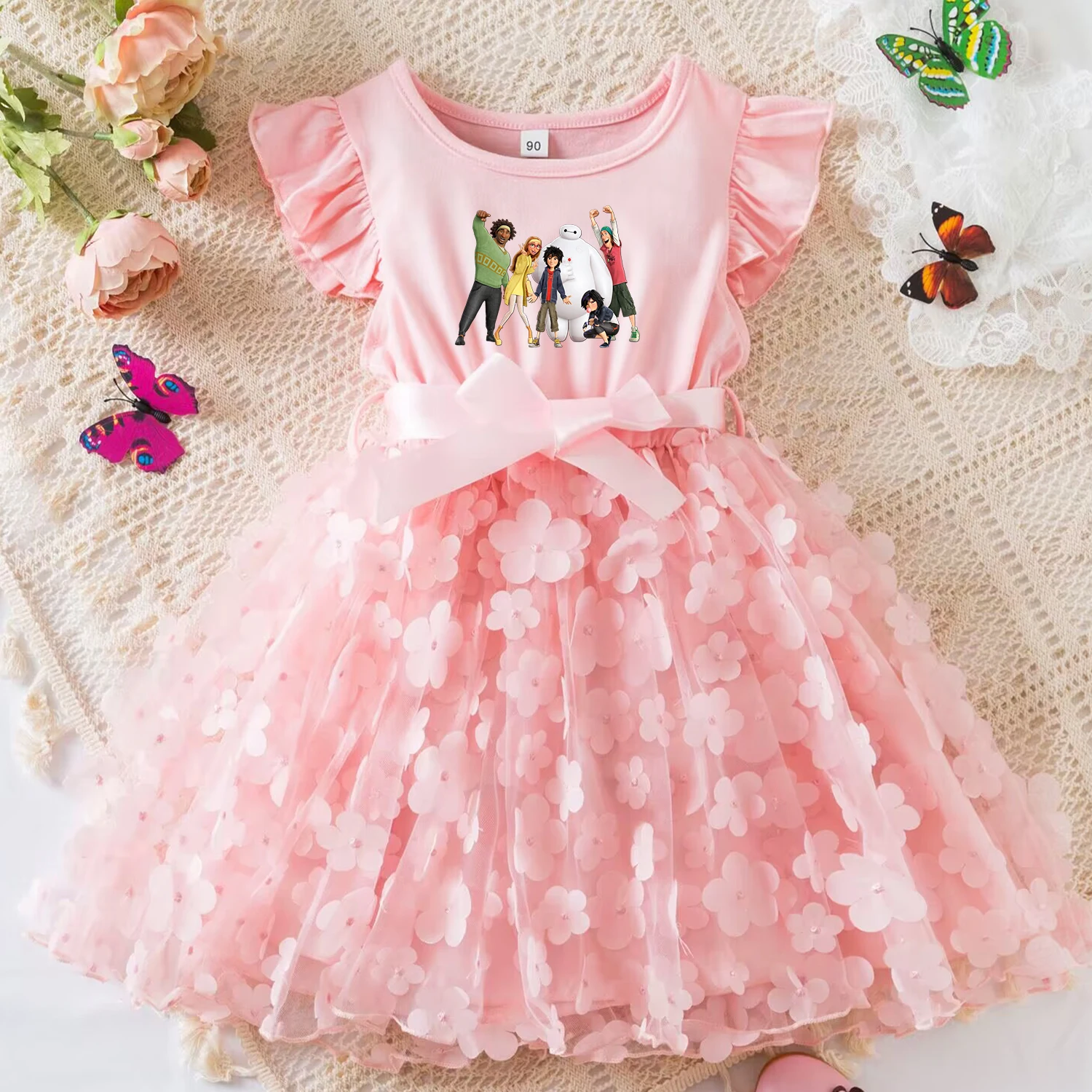 Big Hero 6 Baymax Abito Estivo Per Abbigliamento Casual Per Bambini Farfalla 3D Cute Baby Girls Princess Dress Abiti Da Festa 2-6 Anni