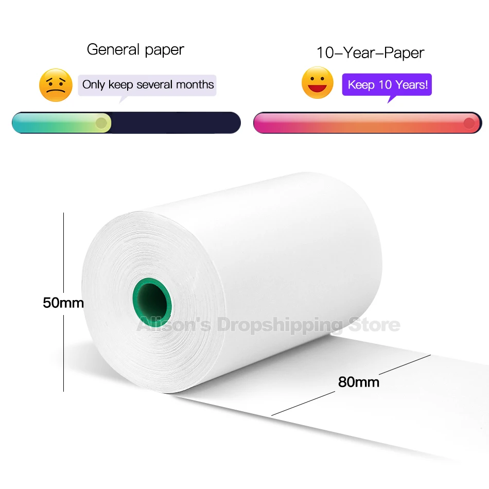 PeriPage A3 Official 80mm Thermal Printer Paper Label Sticker Color White 80*50MM For Pocket Mini Photo Printer Keep 10 Years