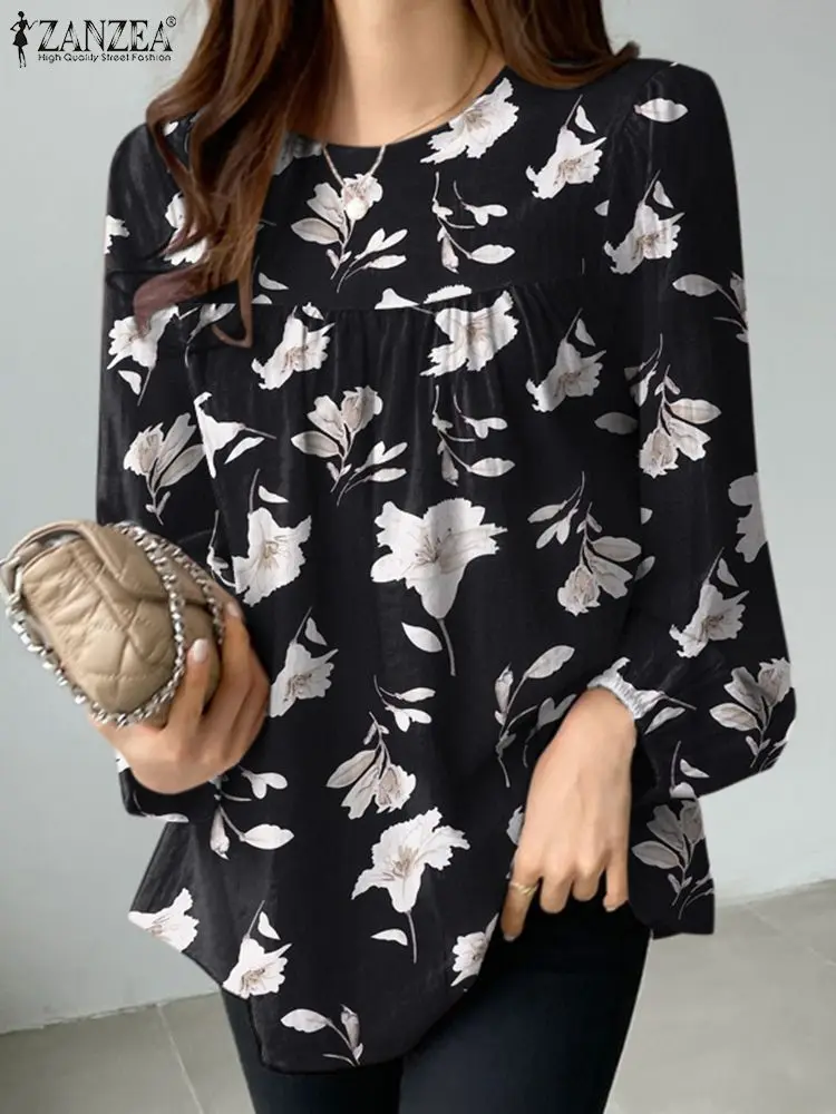 

ZANZEA Fashion Puff Sleeve Blouse Femme Spring O-Neck Shirt Bohemian Floral Printed Loose Tops Woman Casual Holiday Blusas Mujer