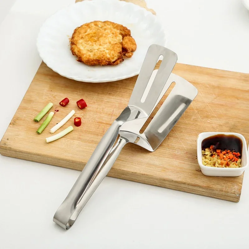 Barbecue Clip Food Tongs Kitchen BBQ Tools 304 Stainless Slotted Double Spatula Steak Clamps Meats Flipping Kitchen Accessories
