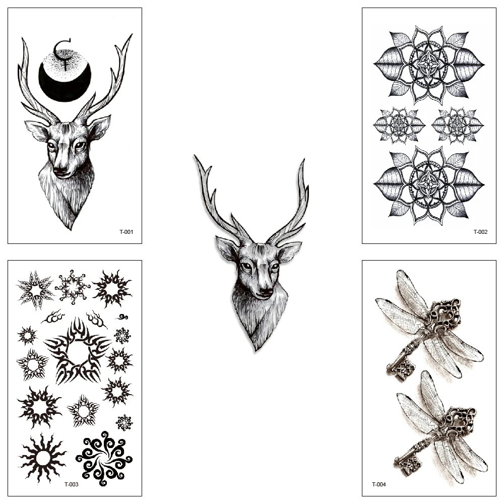 

Wholesale 100 Pcs/Lot Fake Temporary Tattoos Water Transfer Sticker for Beauty Cool Body Art Fox Deer Spider Bird Flower Totem