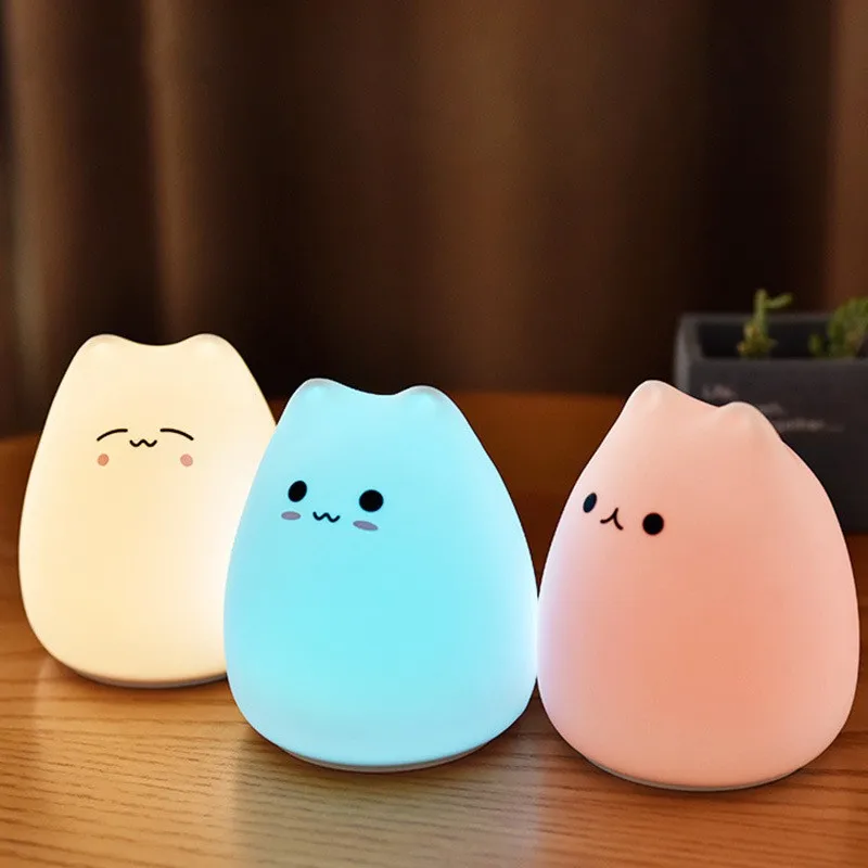 mushroom night light Cute Animal Little Cat Touch Sensor Control LED Night Lights 3AAA Batteries Soft Silicone LED Lamp Lantern Gift dinosaur lamp