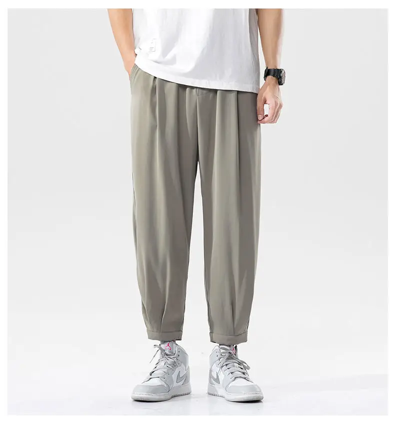 Minimal Men Fashion Work Pants Daily Commuting Plus Size Wide Leg Pants Men Drawstring Sweatpants Comfortable Sports Fitness black khakis