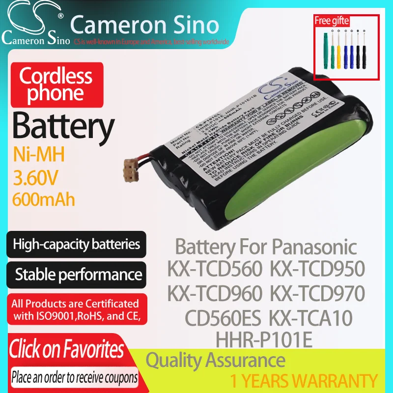 Cameronsino Batteria Per Panasonic Kx-Tcd950 Kx-Tcd960 Kx-Tca10 Cd560Es Adatto Panasonic Hhr-P101E Batteria Del Telefono Cordless
