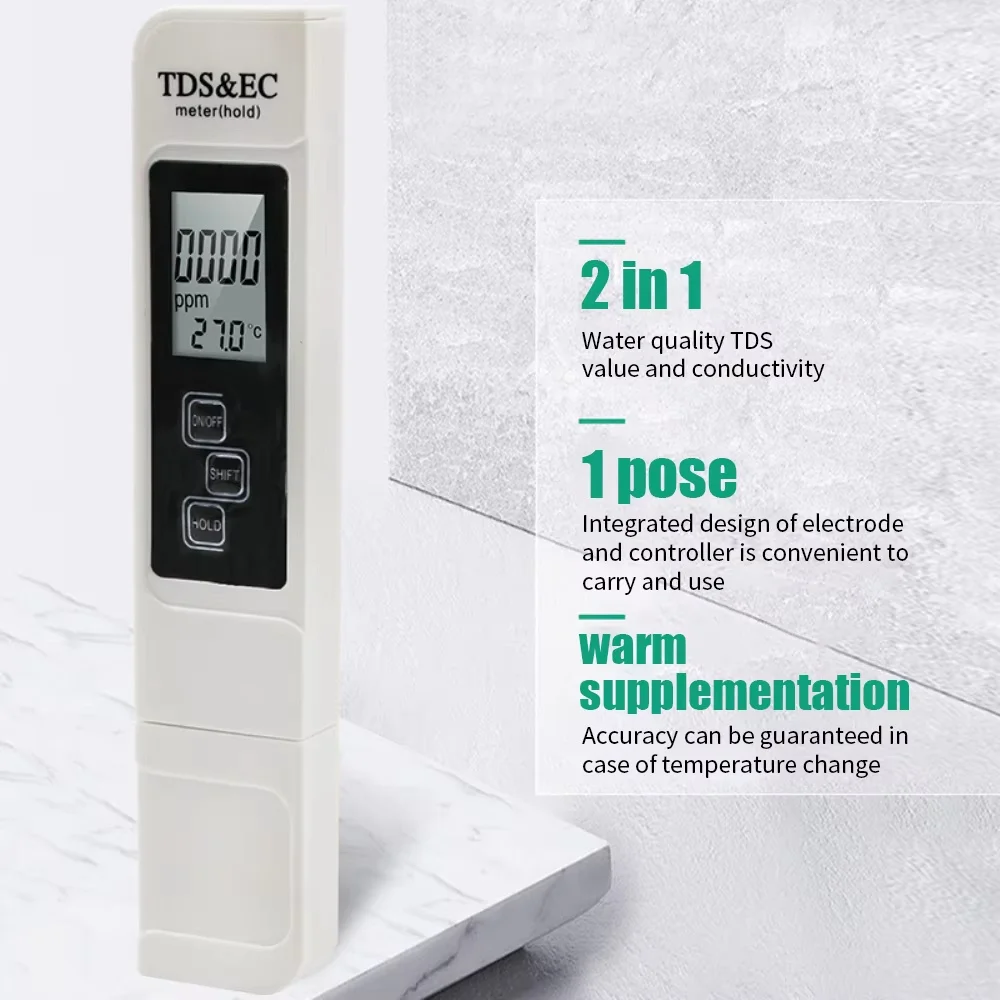 Water Tester Water Quality Detector Conductivity Monitor Tester Water Quality Detection Pen Household Drinking Water EC Meter 2in1 TDS Test Meter Digital Quality Tester