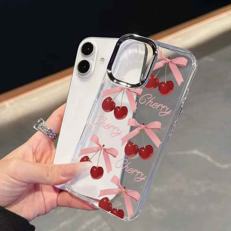 Soft Bow Cherry Lichee Clear Plating Lens Cover Case