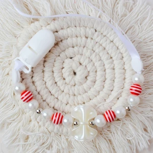 Silicone Pacifier Clip Toy Safety Straps Bottle Harness Straps Bowknot Striped Beads Baby Teether Straps for Stroller