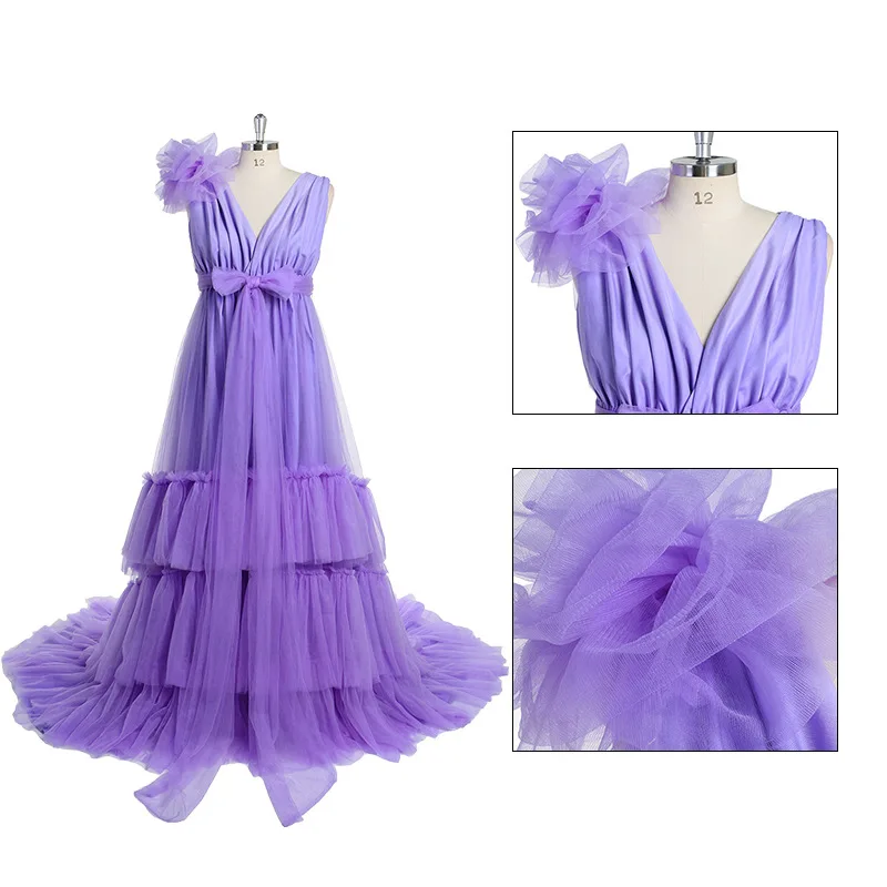 

Women's Long Bridal Party Robes Tulle Lingerie Nightgown Dress Chiffon Bridesmaid Wedding Robes Maternity Robe For Photoshoot