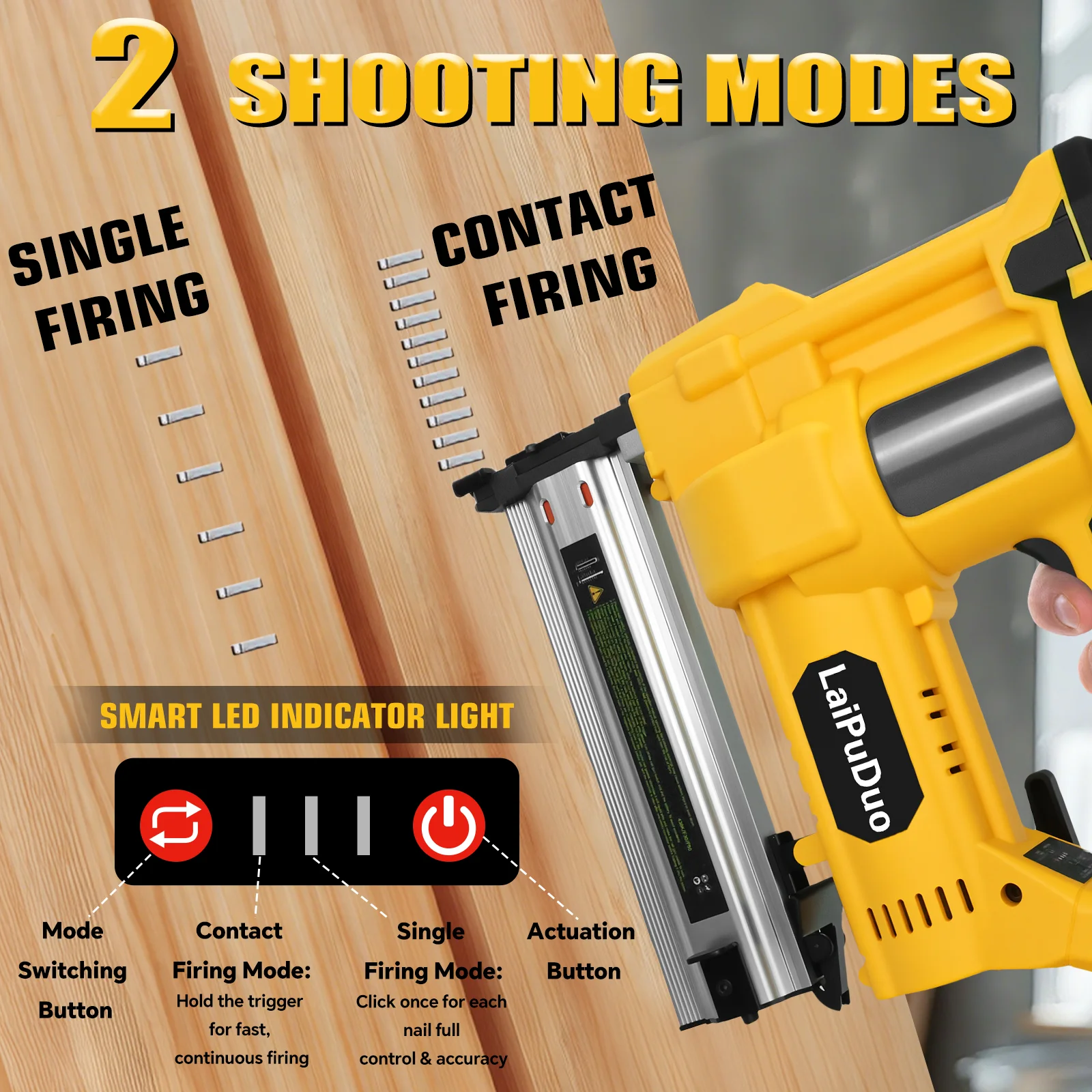 브러시리스 브래드 네일러 0-50mm 2 in 1 무선 전동 네일건/스테이플건 목공 DIY 목공예용 (디월트 20V 배터리 핀 호환)