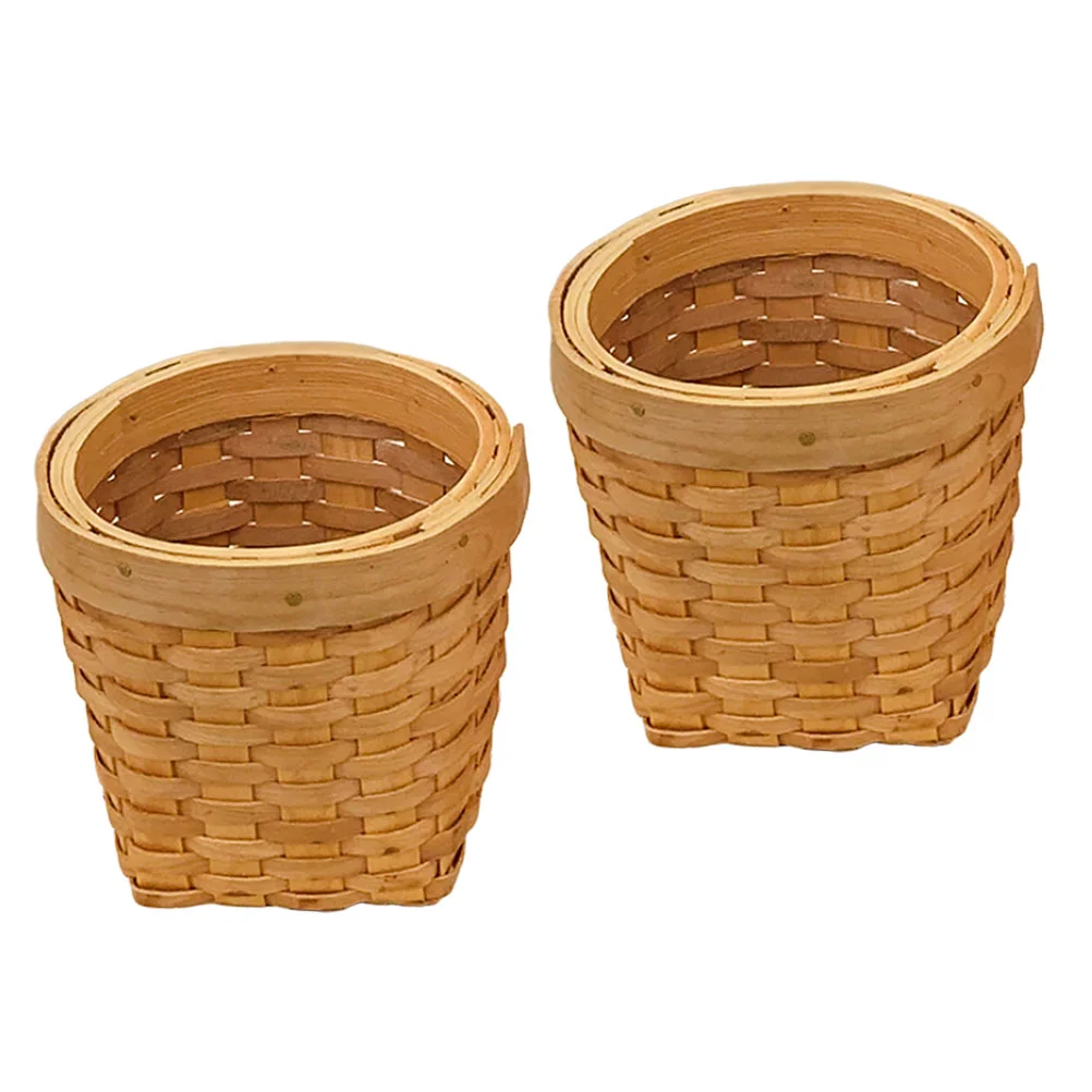 

2Pcs Wood Woven Pen Holder Sundries Basket Organizer Basket Storage Basket