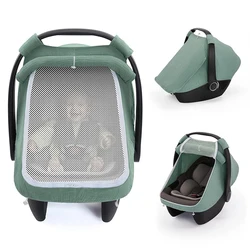 Breathable Muslin Cotton Baby Car Seat Canopy Cover with Mesh Window & Sun Shade (Sage Green)