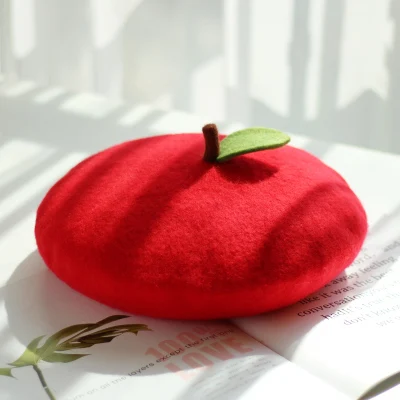  - Green apple beret autumn and winter 2021 new Korean fruit pumpkin hat cute soft sister little leaf painter hat woolen beret