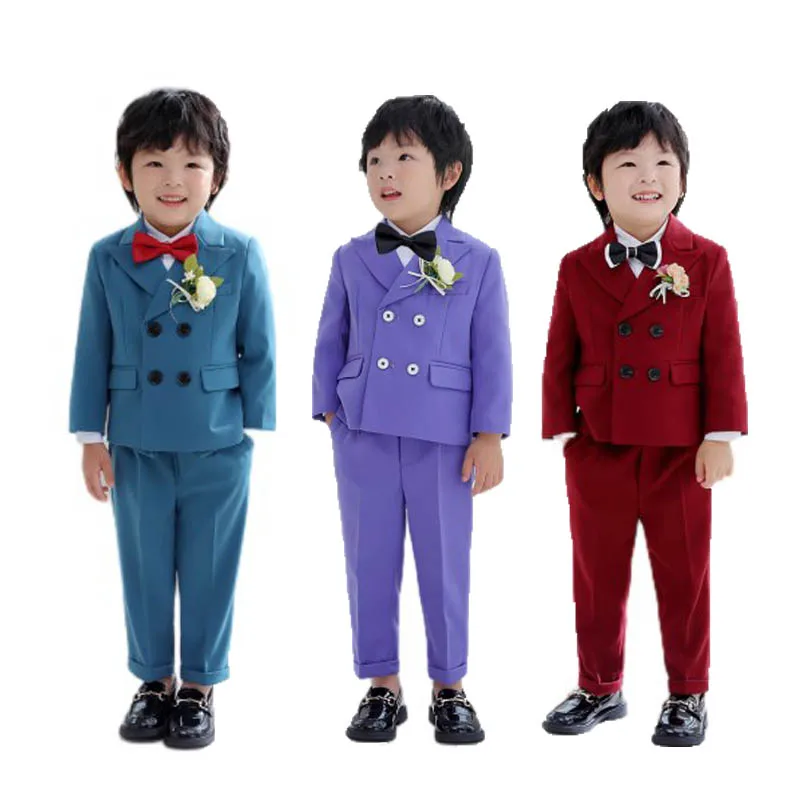 

Kids Birthday Suit Flower Boy Formal Wedding Party Performance Dance Tuxedo Children Luxurious Purple Photograph Dress Gentleman