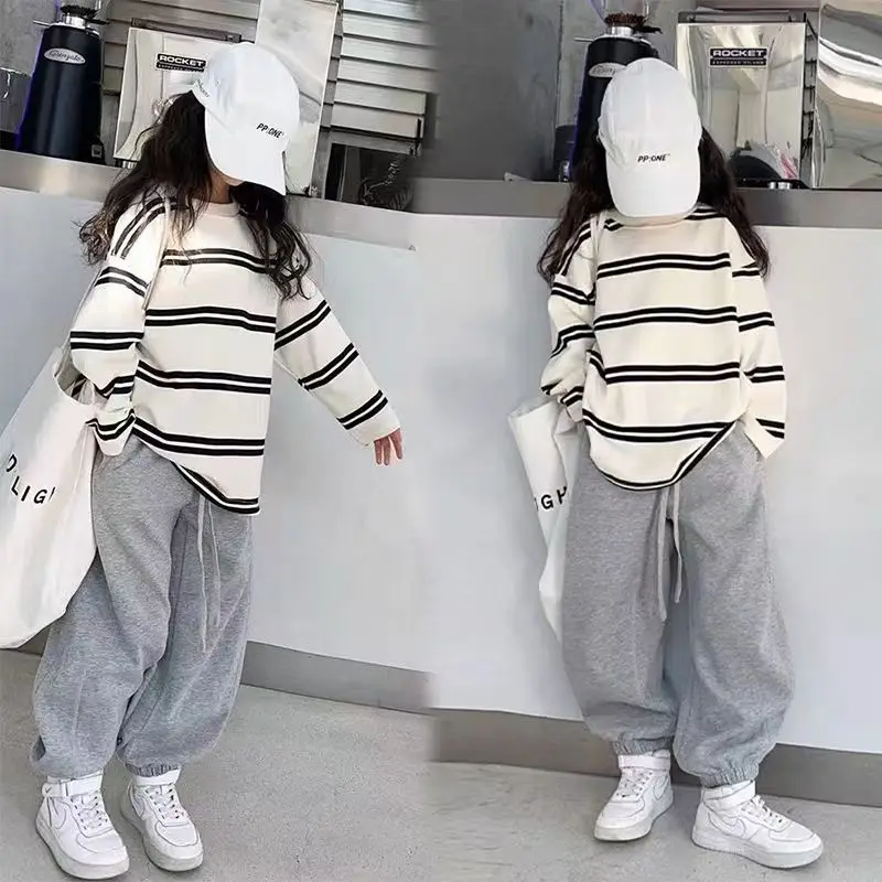 

2023 Retail and wholesle spring and autumn toddler girl clothing sets children clothes kids streak top+striped leggings 2pcs