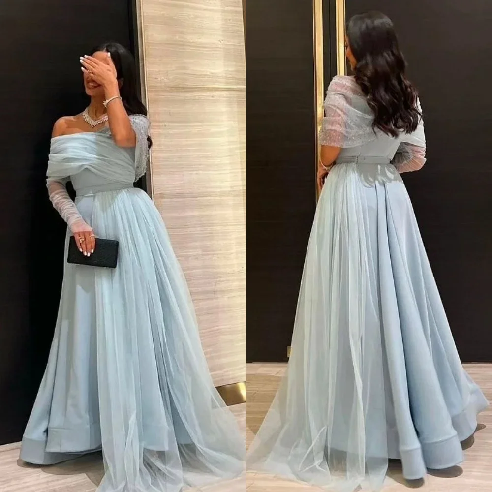 Exquisite Net Pleat A-line Off-the-shoulder Midi Dresses Cocktail Dresses Modern Style Pastrol Unisex Chinese Style F