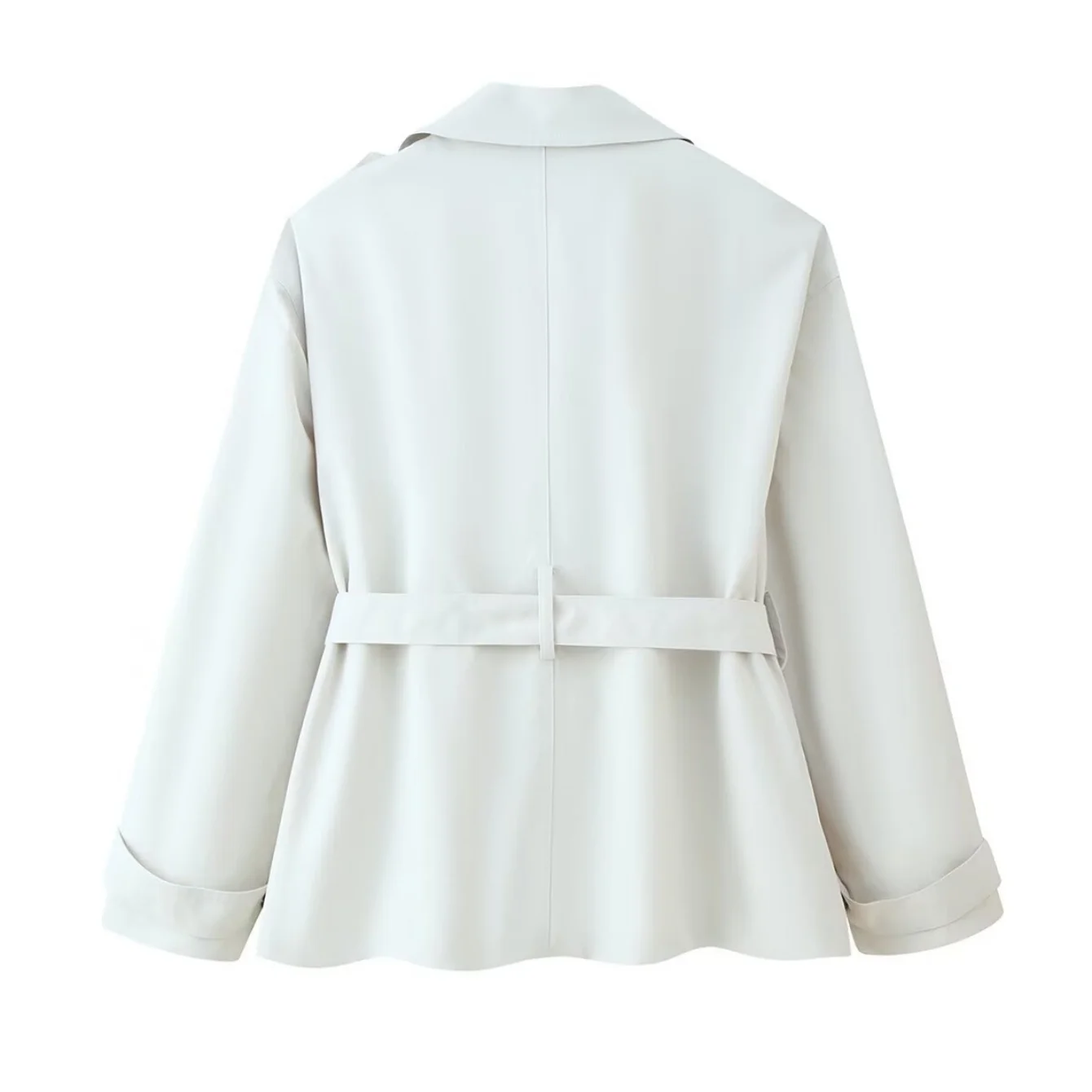 Women's Long Sleeve With Belt Windbreaker Coat Turn-Down Collar Solid Color Single Breasted Jacket Lady Short Jacket Streetwear