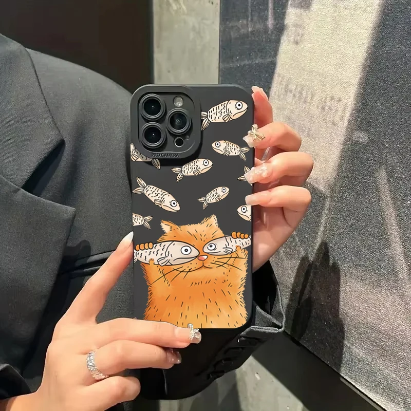 Whimsical Orange Cat Salted Fish Pattern Phone Case Cover